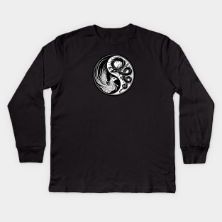 White and Black Dragon Phoenix Yin Yang Kids Long Sleeve T-Shirt